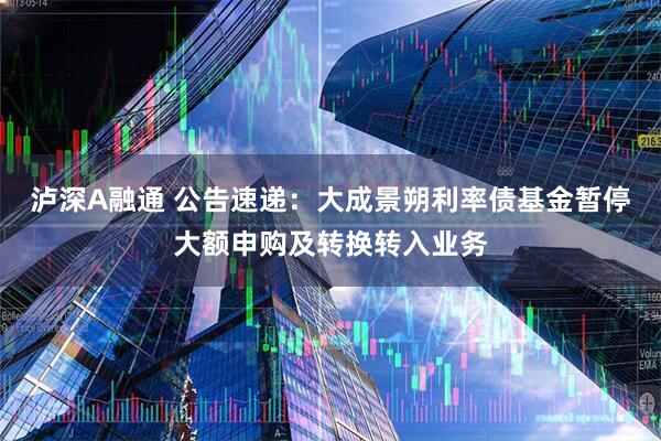 泸深A融通 公告速递：大成景朔利率债基金暂停大额申购及转换转入业务