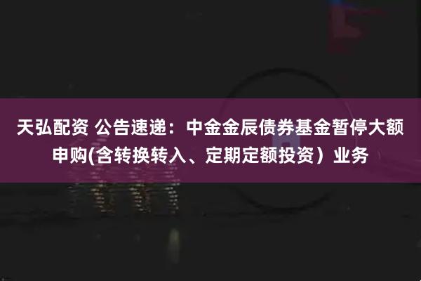 天弘配资 公告速递:中金金辰债券基金暂停大额申购(含转换转入、定期定额投资)业务