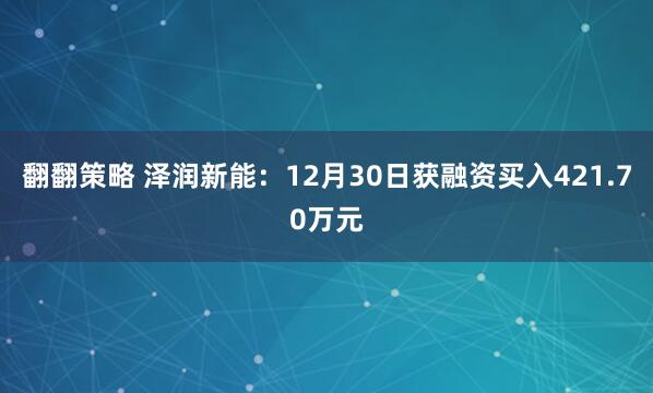 翻翻策略 泽润新能：12月30日获融资买入421.70万元